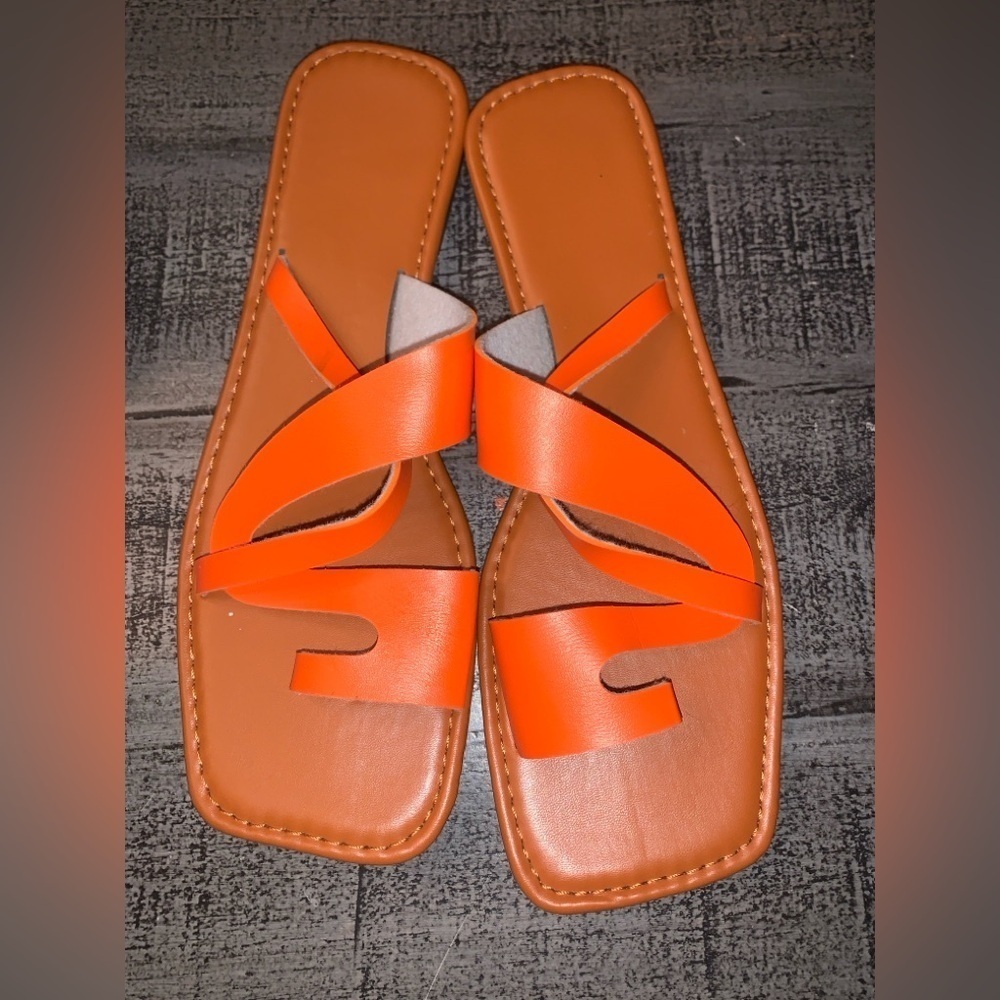 Orange Leather Slide Sandals